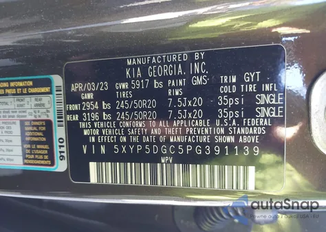 2023 Kia Telluride Sx z USA, uszkodzony, nr VIN 5XYP5DGC5PG391139